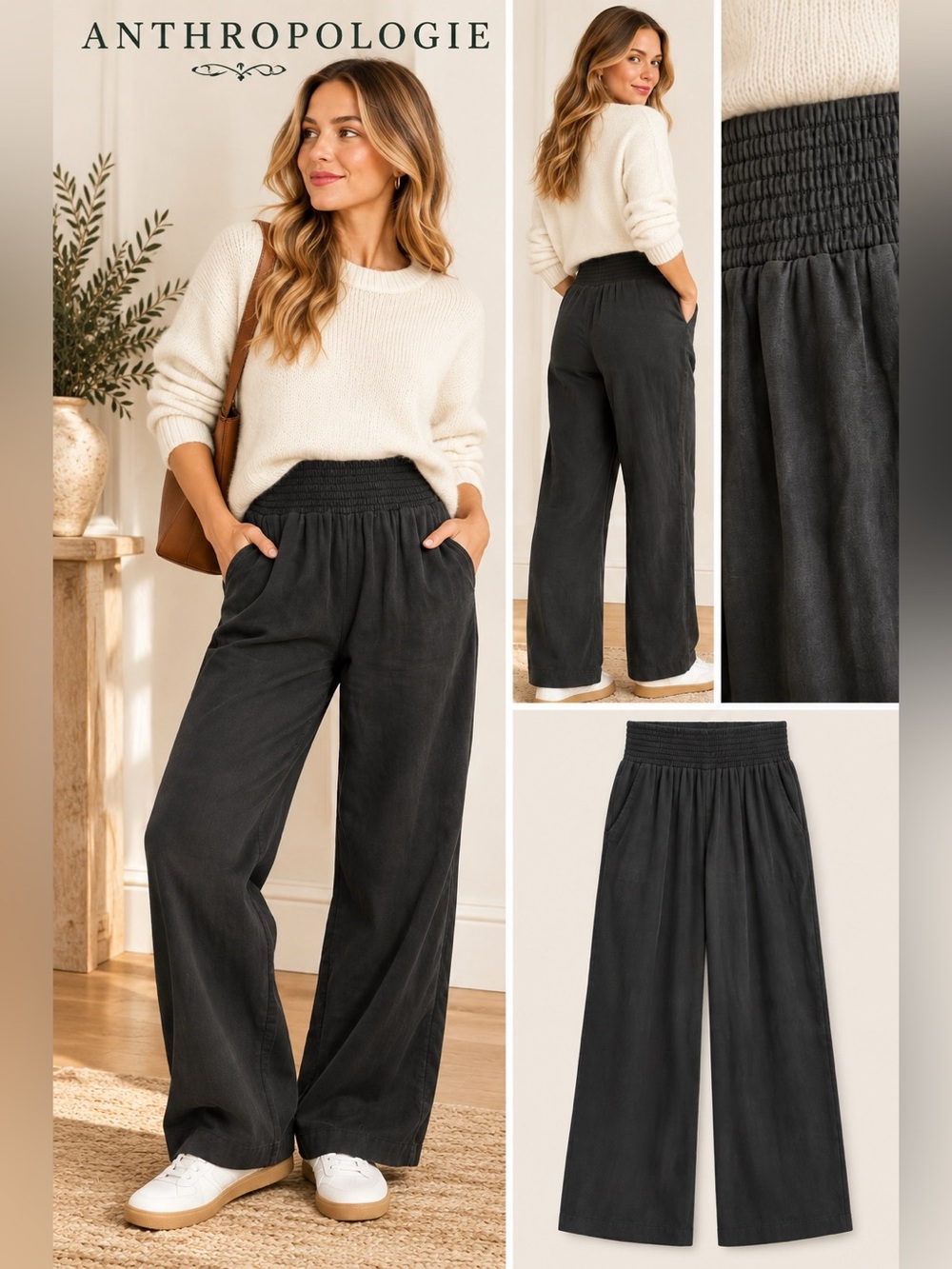 Anthropologie Pilcro Smocked Waist Wide Leg Pants – Size Small